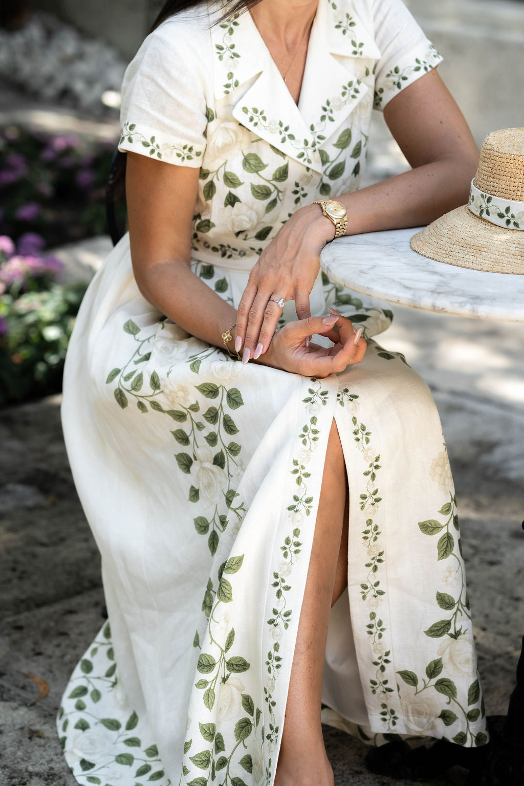 Lucy Belted Midi Collar Dress in Roses on the Vine