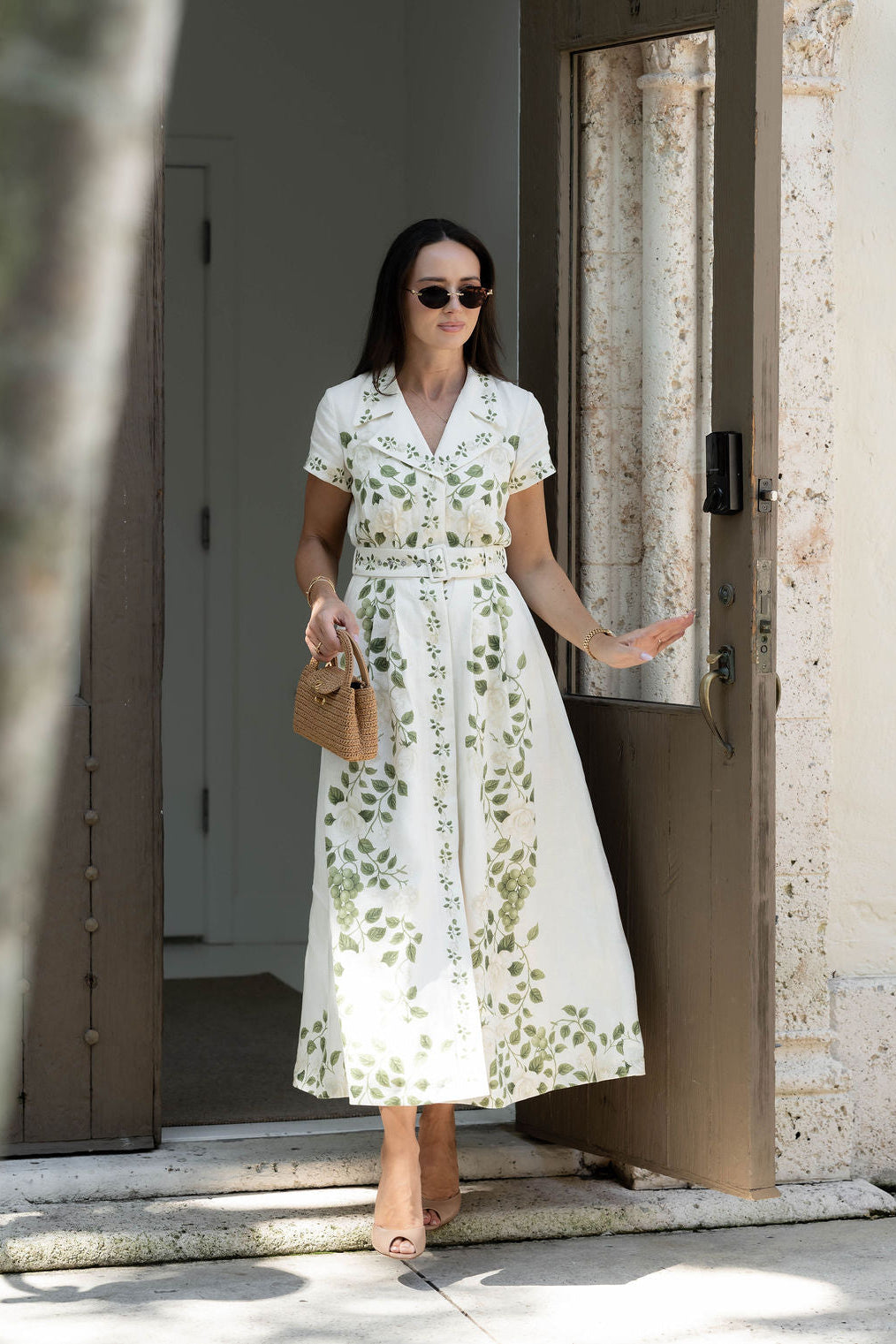 Lucy Belted Midi Collar Dress in Roses on the Vine