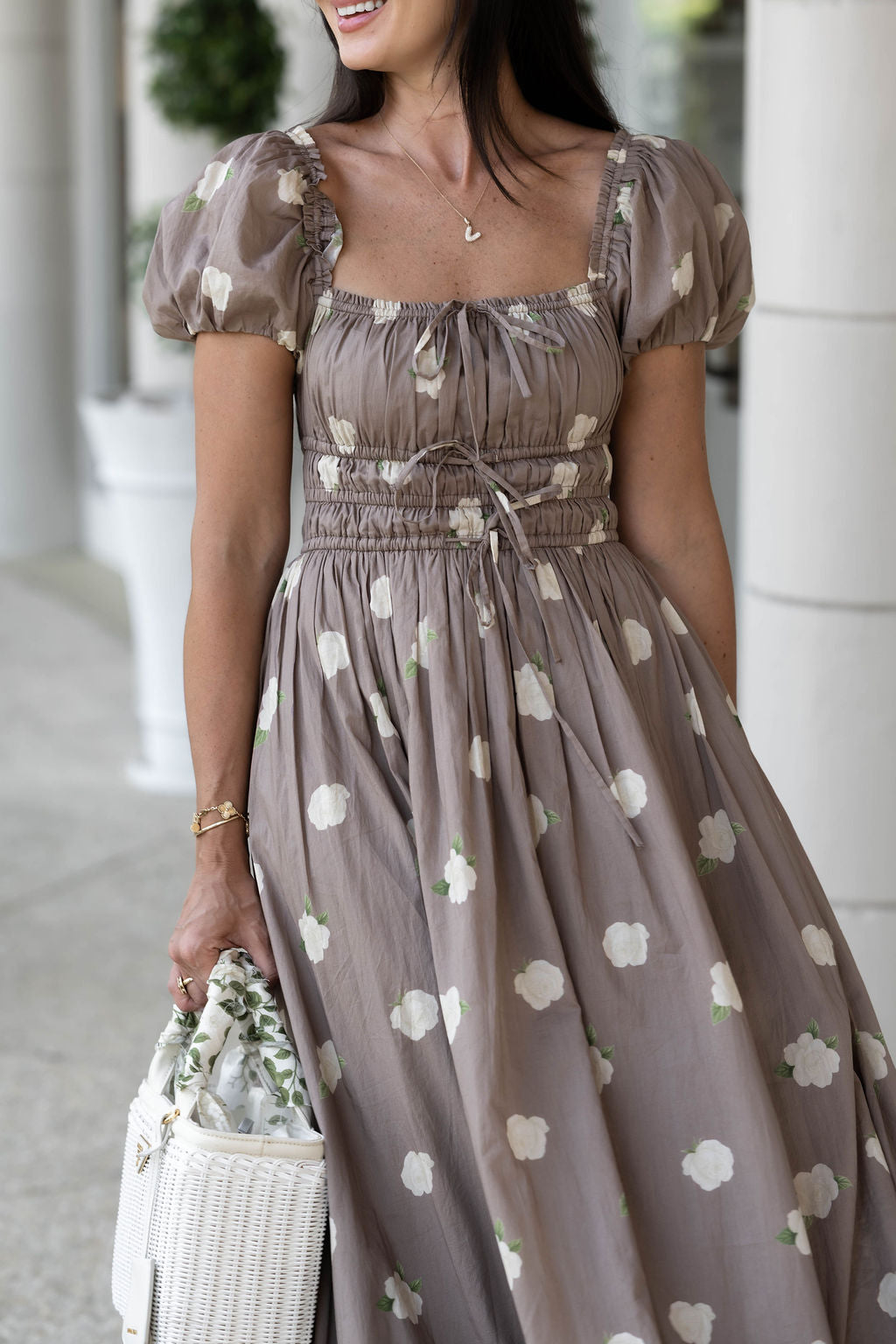 Diana Cotton Voile Puff Sleeve Midi Dress in Wildflower Lane