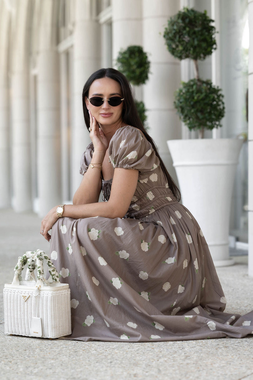 Diana Cotton Voile Puff Sleeve Midi Dress in Wildflower Lane
