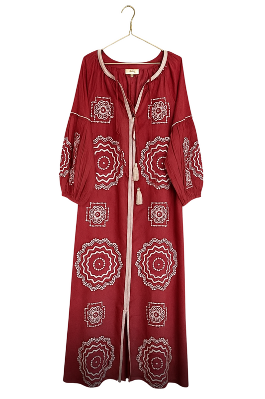 Crimson & White Caftan by TELA Mercantile
