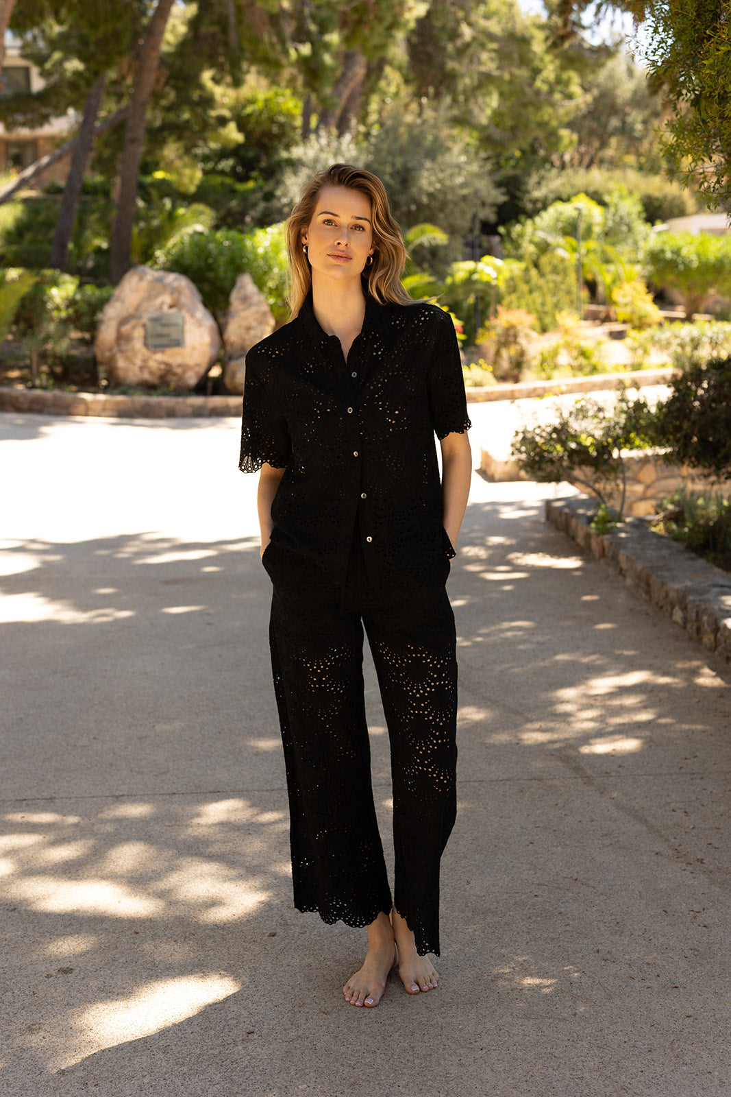 Dana Pull On Pant in Black Eyelet