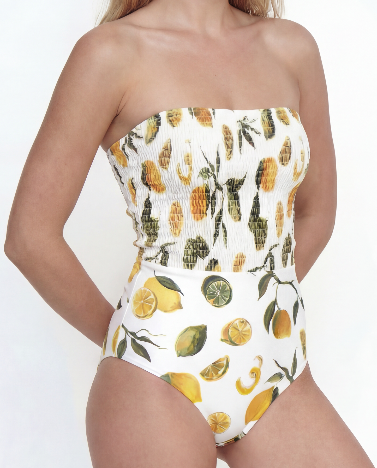 Kate Smocked Bandeau One-Piece Swimsuit in Slice of Life