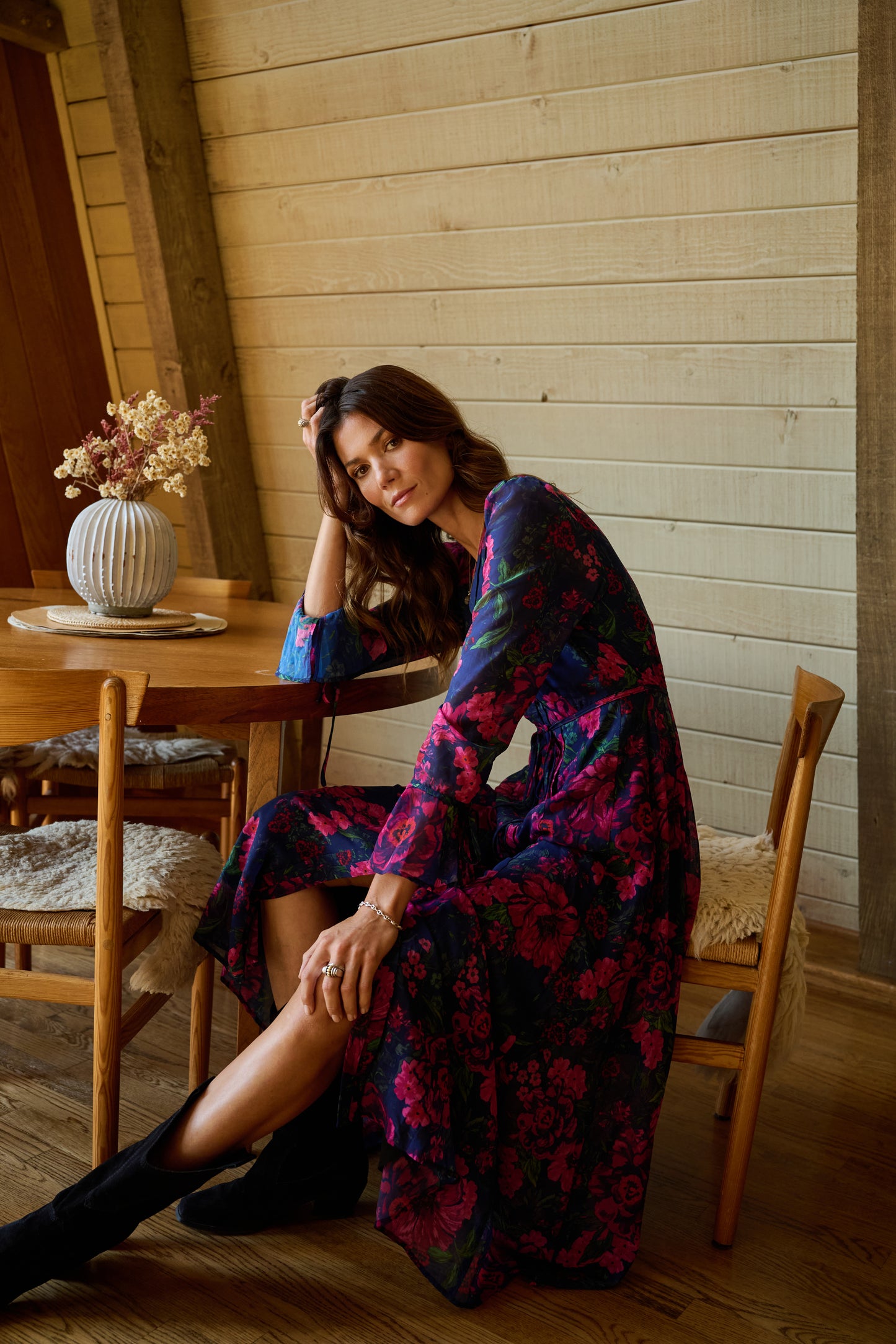 Cristina Button Front Maxi Dress in Floral Chiffon