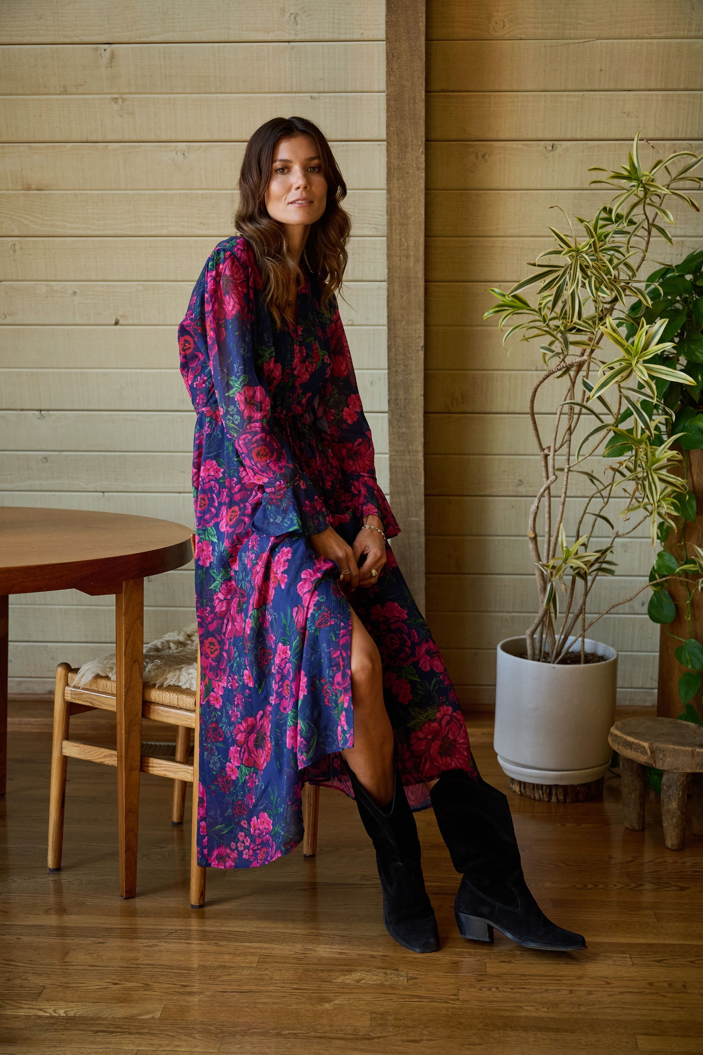 Cristina Button Front Maxi Dress in Floral Chiffon