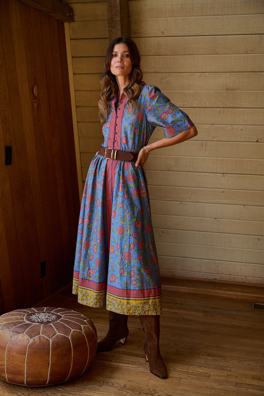 Alexandra Collar Belted Tie Midi Dress