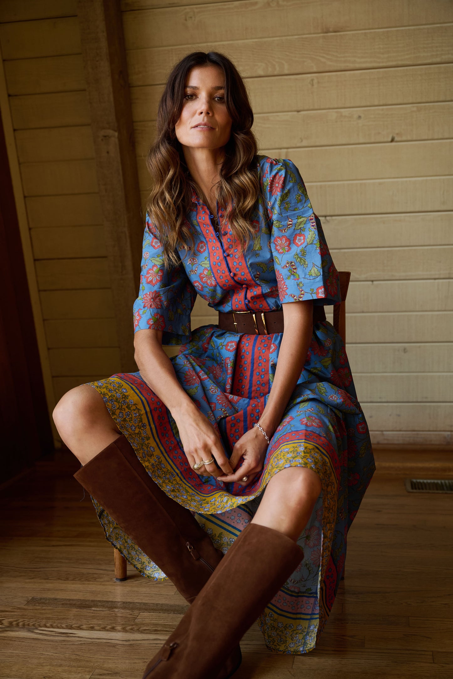 Alexandra Collar Belted Tie Midi Dress