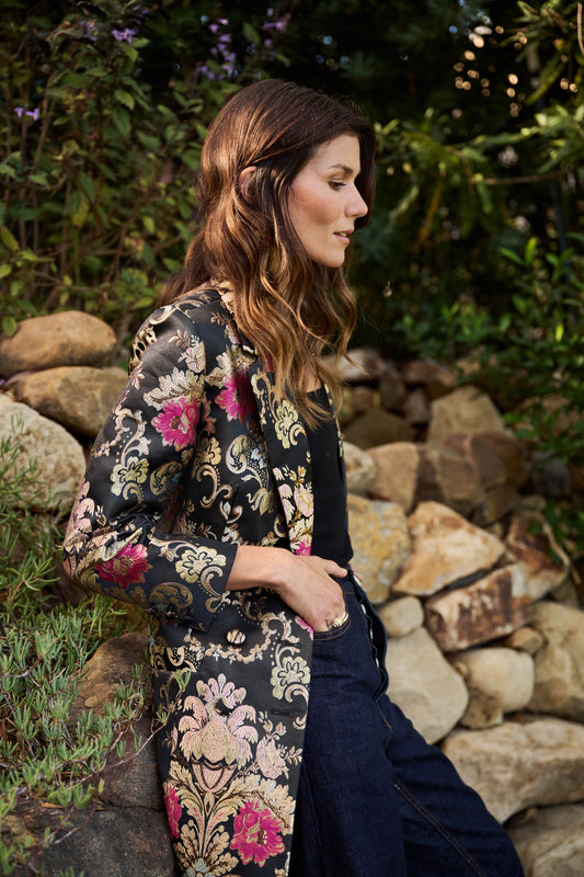 Luciana Tuxedo Jacket Mini Dress in Black Jacquard