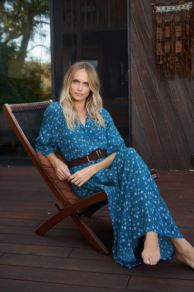 High Neck Tiered Maxi Dress Waist Tie – Hermoza