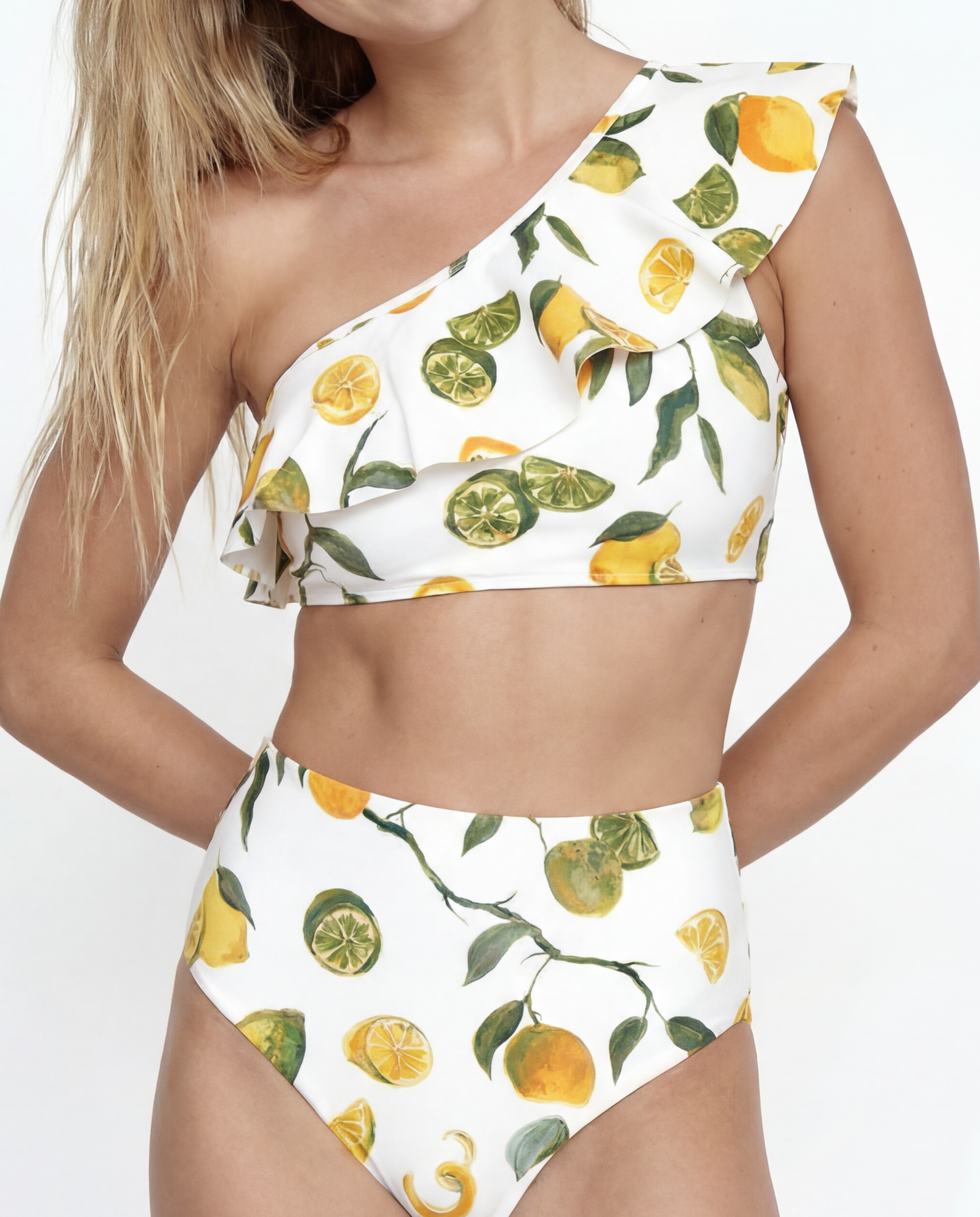 Vanessa One Shoulder Ruffle Two-Piece Bikini Top in Slice of Life