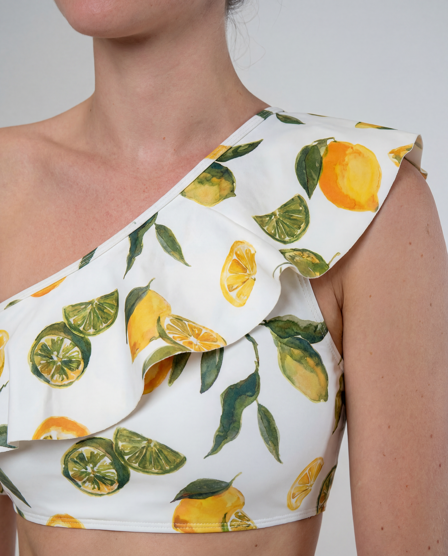 Vanessa One Shoulder Ruffle Two-Piece Bikini Top in Slice of Life