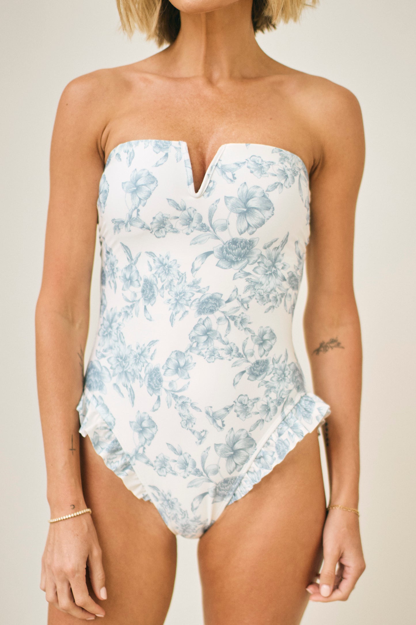 Abigail Strapless One-Piece Swimsuit in Daylight Saunter