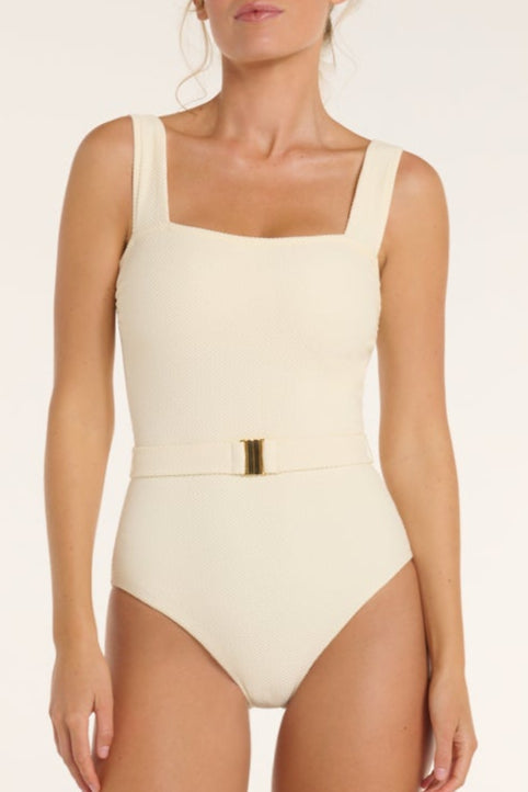 Belted Marisa Square Neckline One-Piece Swimsuit