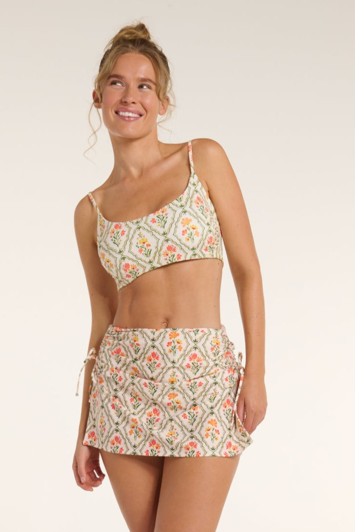 Mindy High Waisted Skirt with Built in Bottoms in Tile Floral