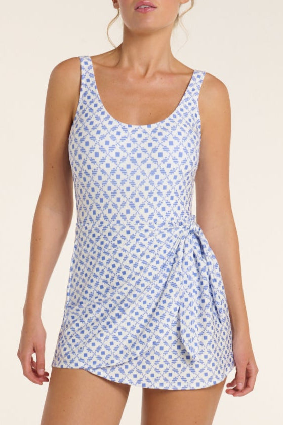 Manuela One-Piece Swim Dress in Santorini Dots – Hermoza Manuela One-Piece Swim Dress in Santorini Dots – Hermoza