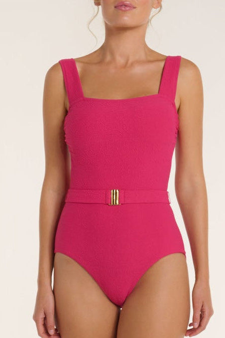 Belted Marisa Square Neckline One piece Swimsuit Teaberry FINAL SALE