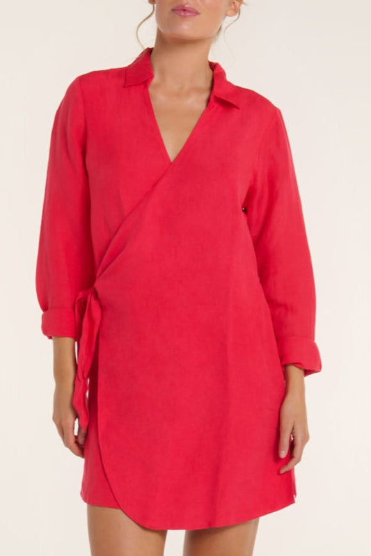 New in Isla Wrap Dress in Teaberry by Hermoza