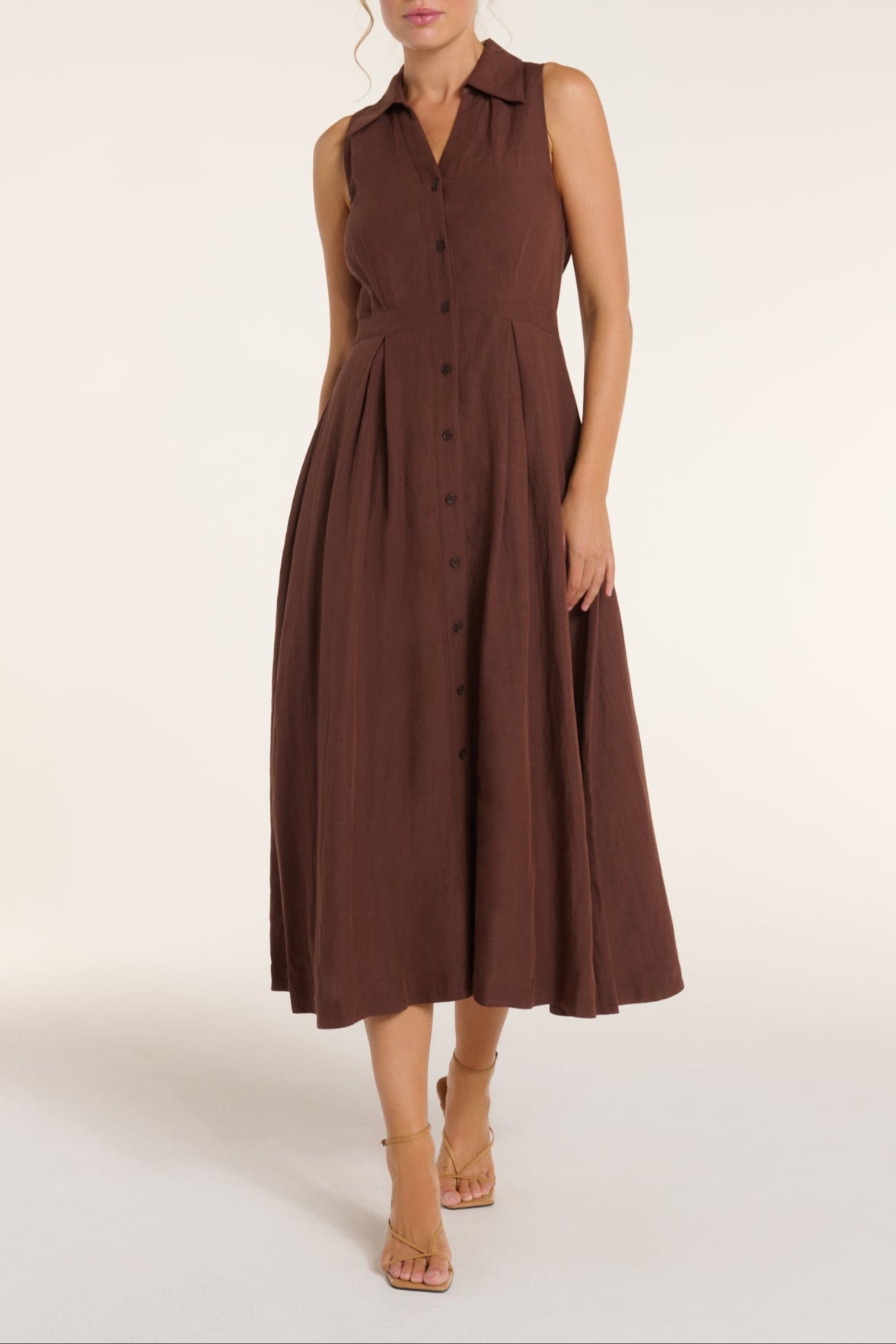 Stacia Collared Button Front Panel Midi Dress in Shaved Chocolate