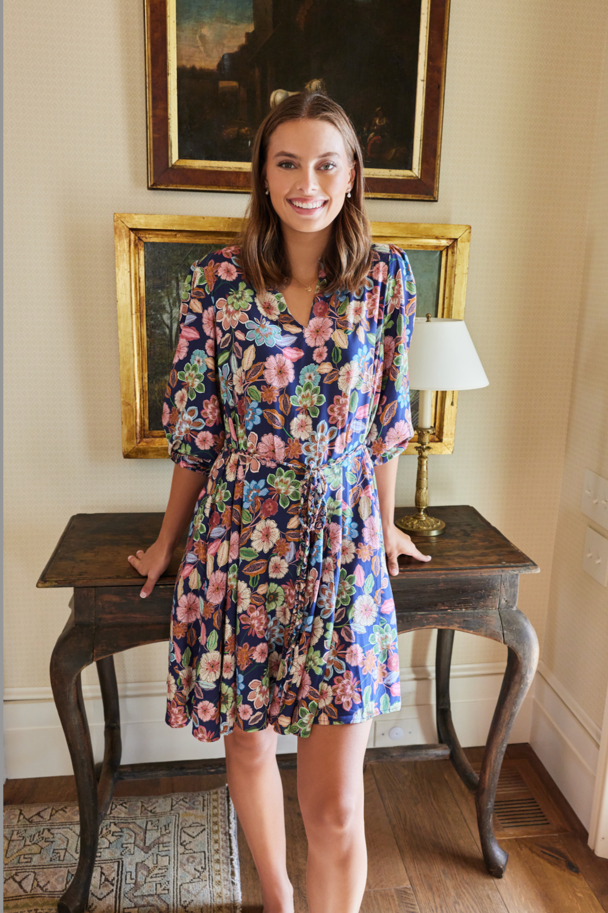 Gayle Belted Collard Mini Dress in Navy Floral FINAL SALE