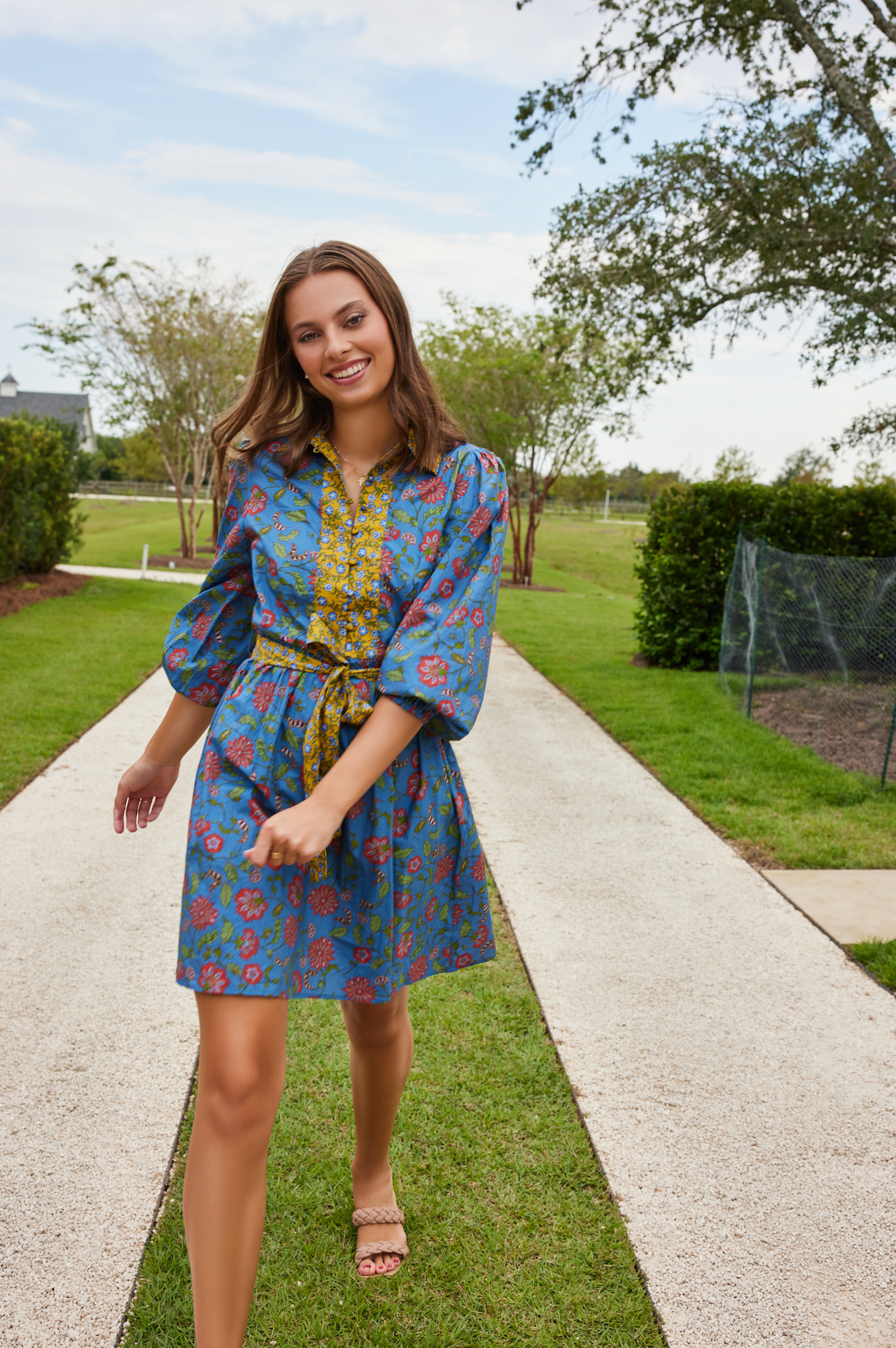 Halle Collared Belted Mini Dress in Blue Floral FINAL SALE