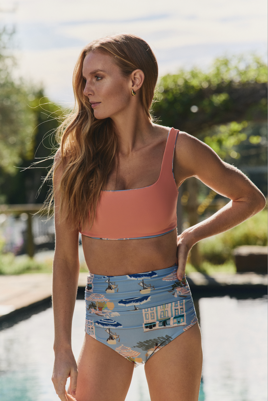 Maggie Square Neck Reversible Bikini Top in Coast to Coast