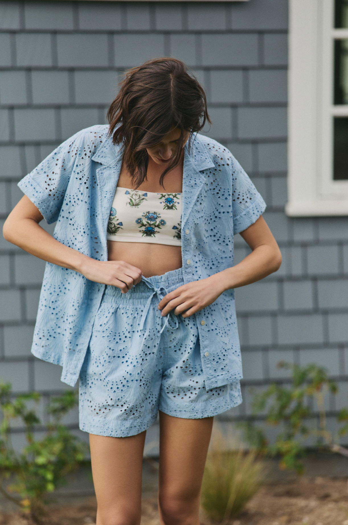 Jenna Short Cover-up in Powder Blue Eyelet