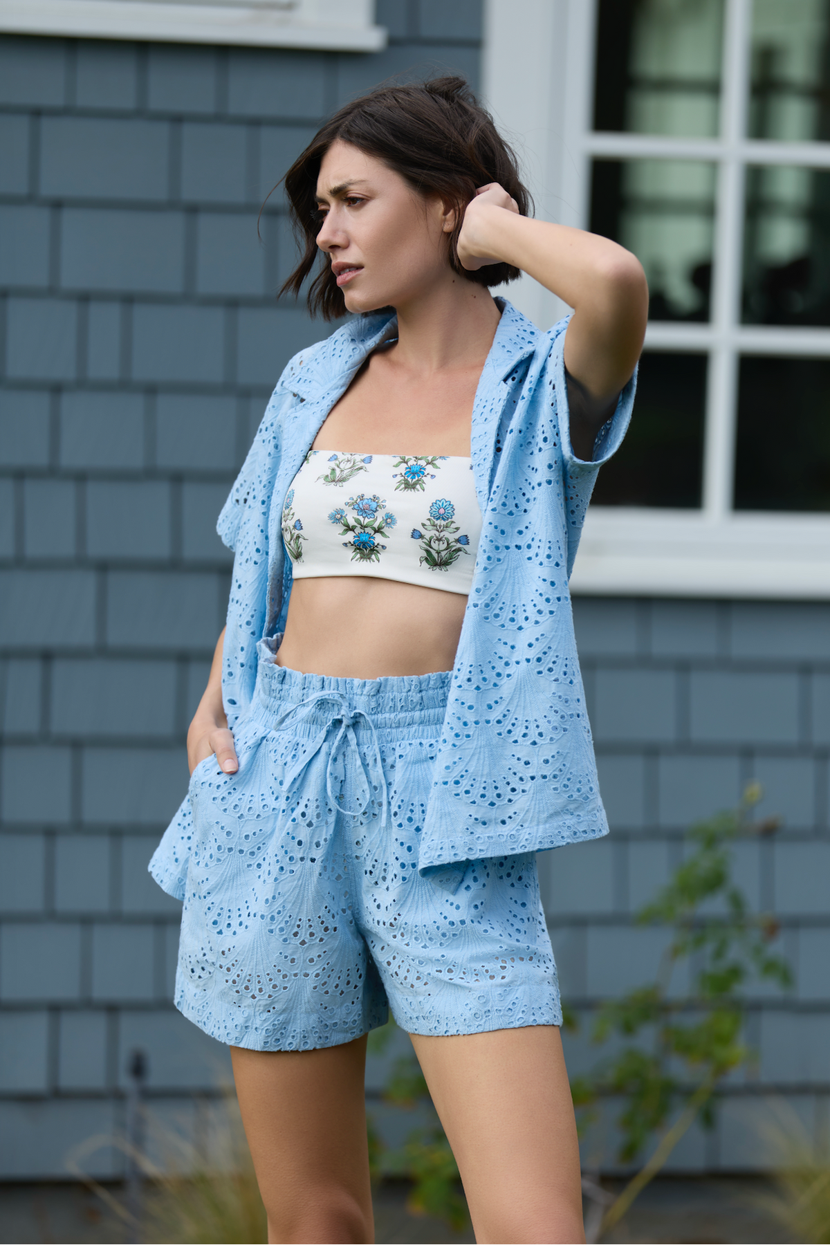 Dakota Shirt Cover-Up in Powder Blue Eyelet