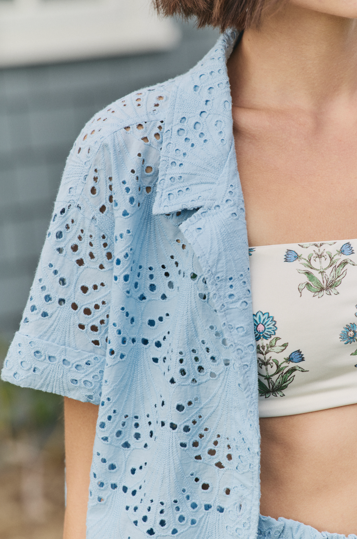 Dakota Shirt Cover-up in Powder Blue Eyelet