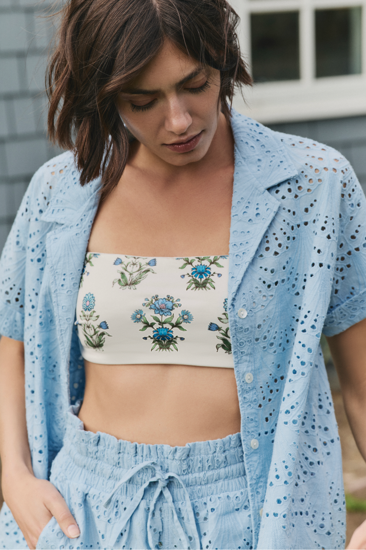 Dakota Shirt Cover-up in Powder Blue Eyelet