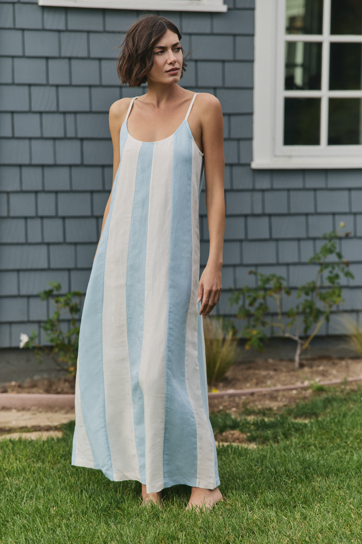 maxi dress cover up Hermoza Grace Maxi Dress in White/Blue Stripe | Powder Blue | Large | Adult | Women's