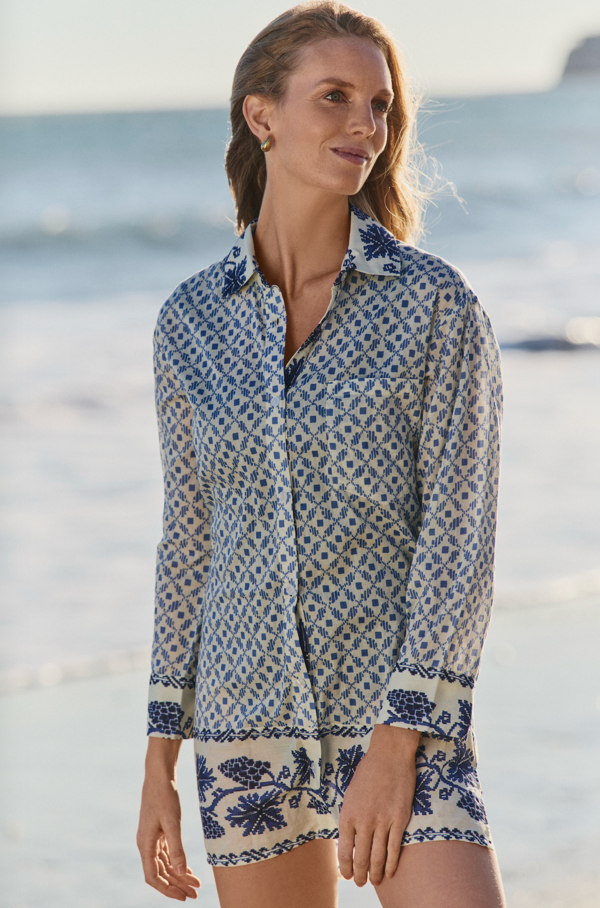 Marie Button Front Collared Shirt Dress in Santorini Dots