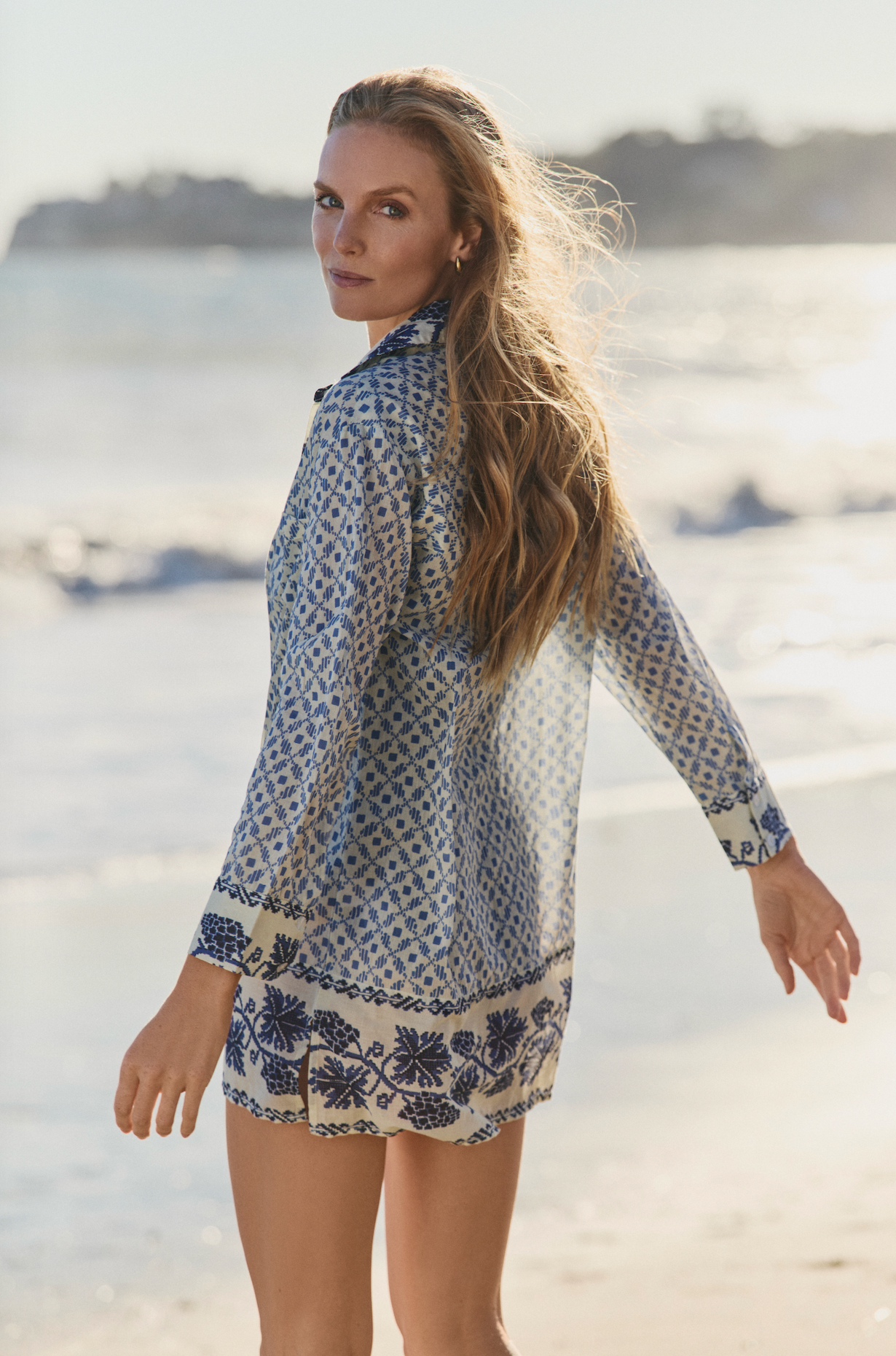 Marie Button Front Collared Shirt Dress in Santorini Dots