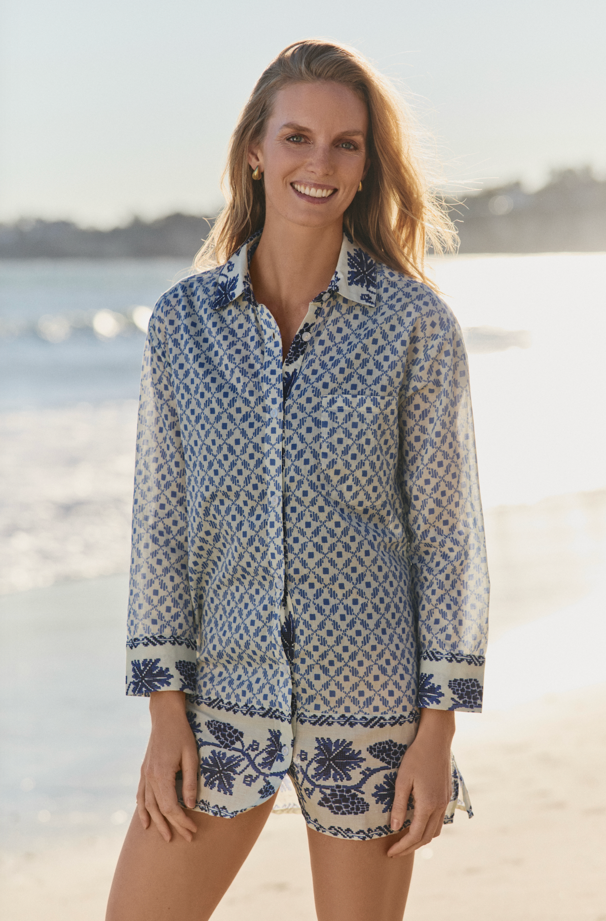 Marie Button Front Collared Shirt Dress in Santorini Dots