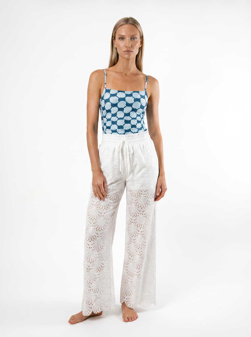 Dana Pull On Pant in White Shell Eyelet