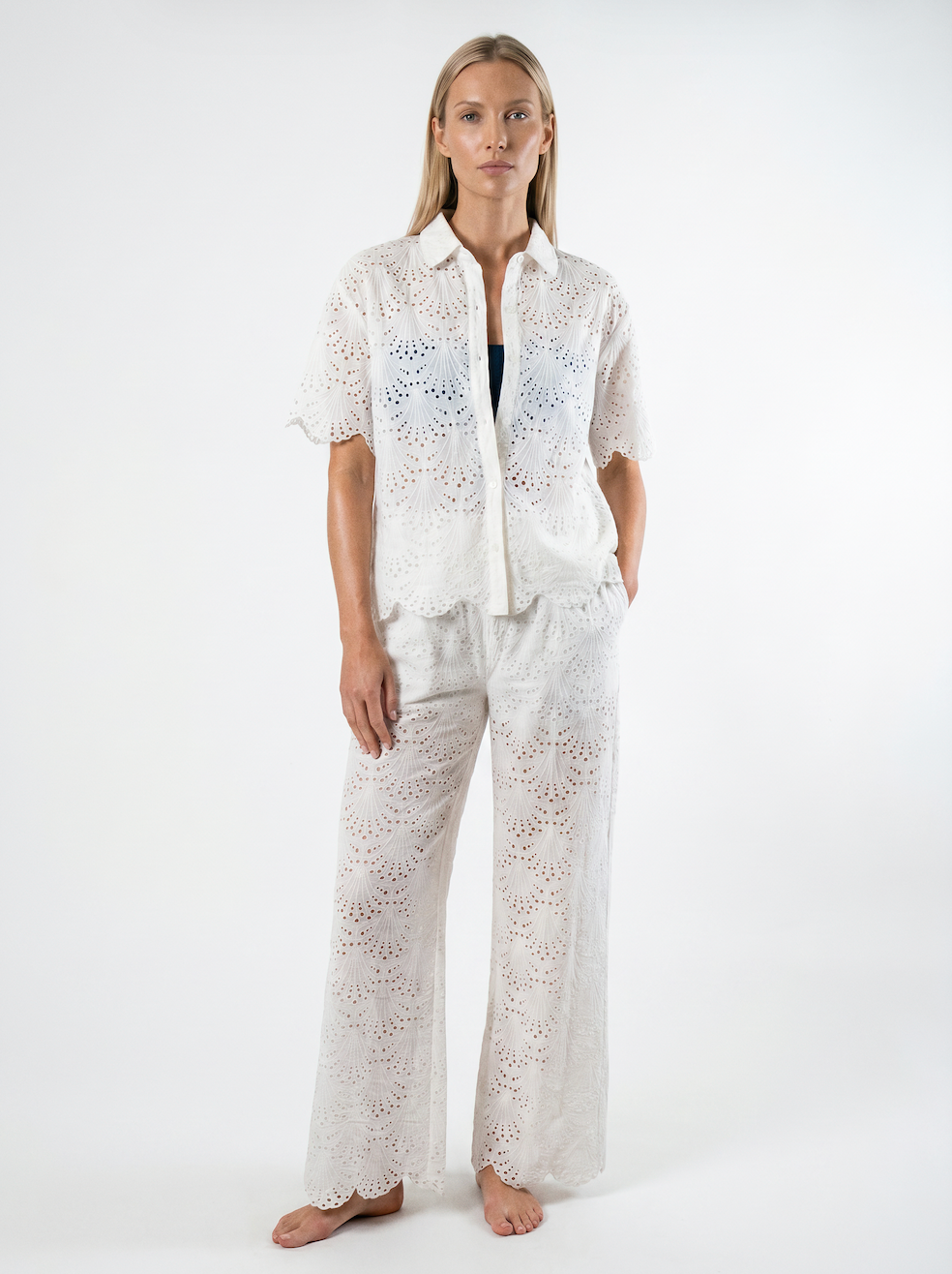 Dana Button Down Shirt in White Shell Eyelet