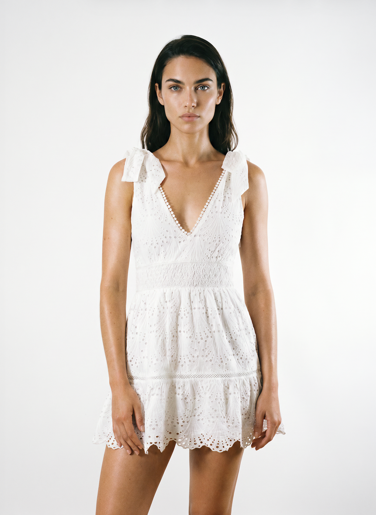 Jaclyn Mini Dress in White Shell Eyelet