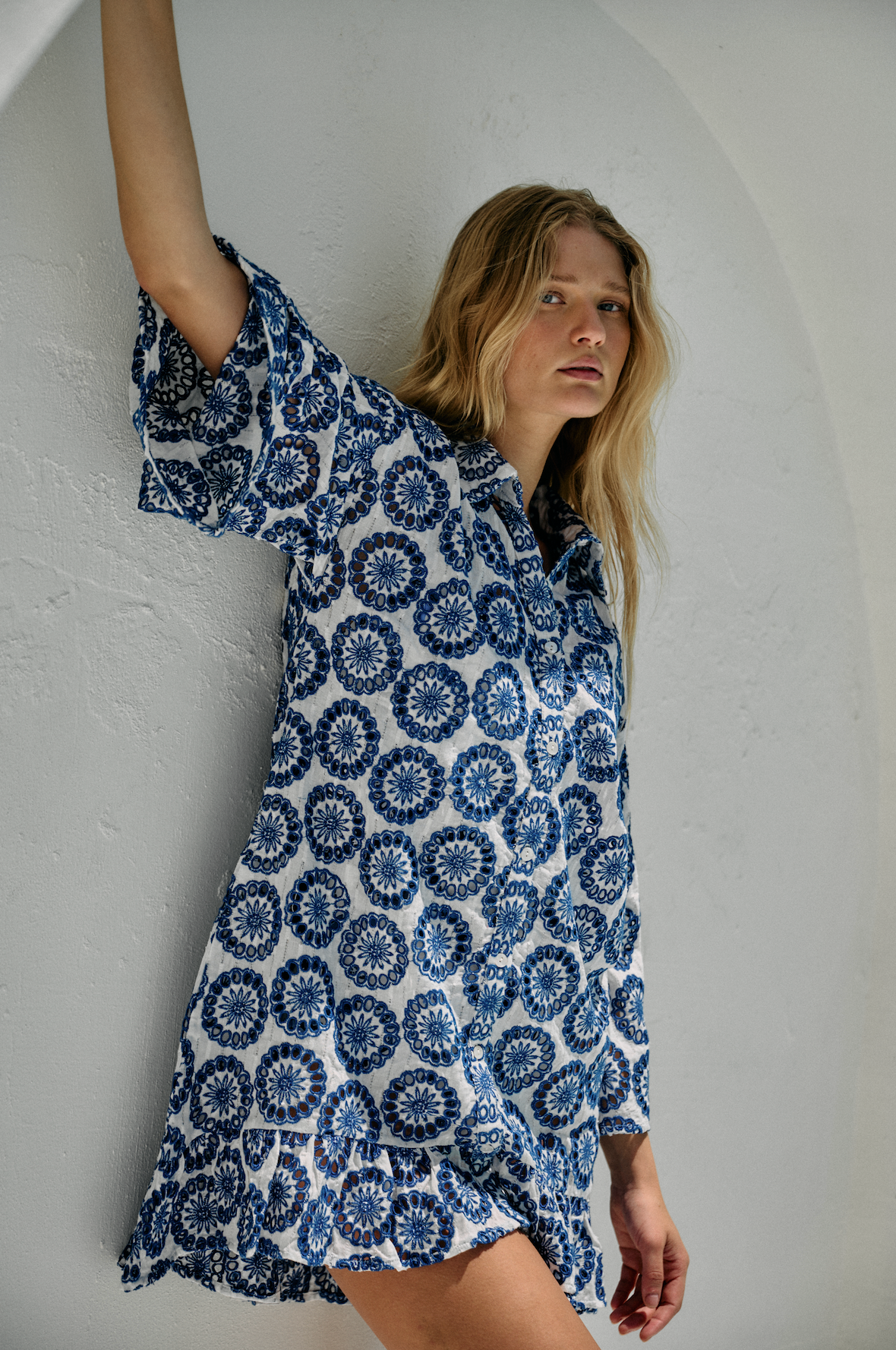 Betty/Anna Flounce Sleeve Dress Cover-up in Blue Multi - PREORDER
