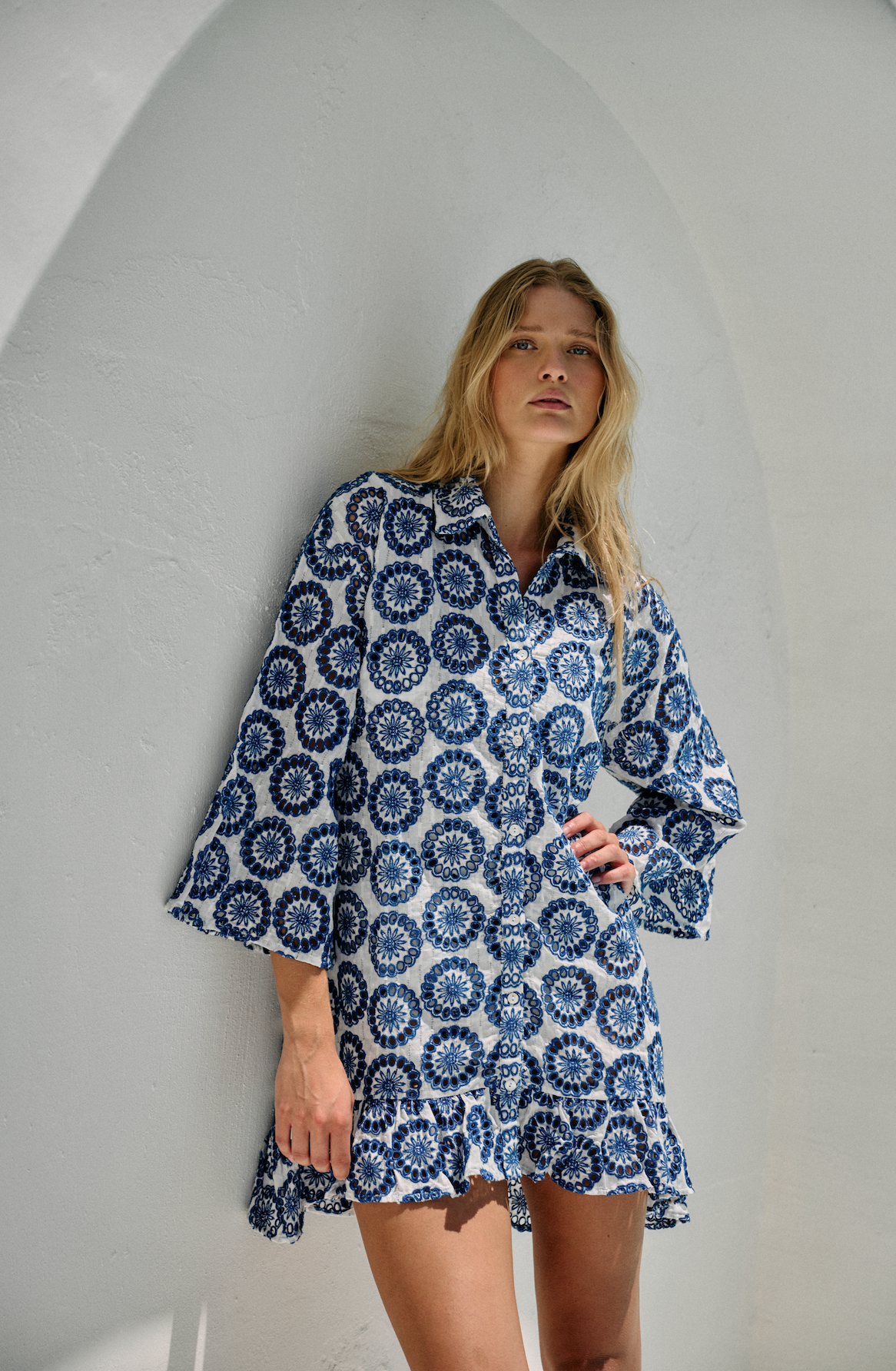 Betty/Anna Flounce Sleeve Dress Cover-up in Blue Multi - PREORDER