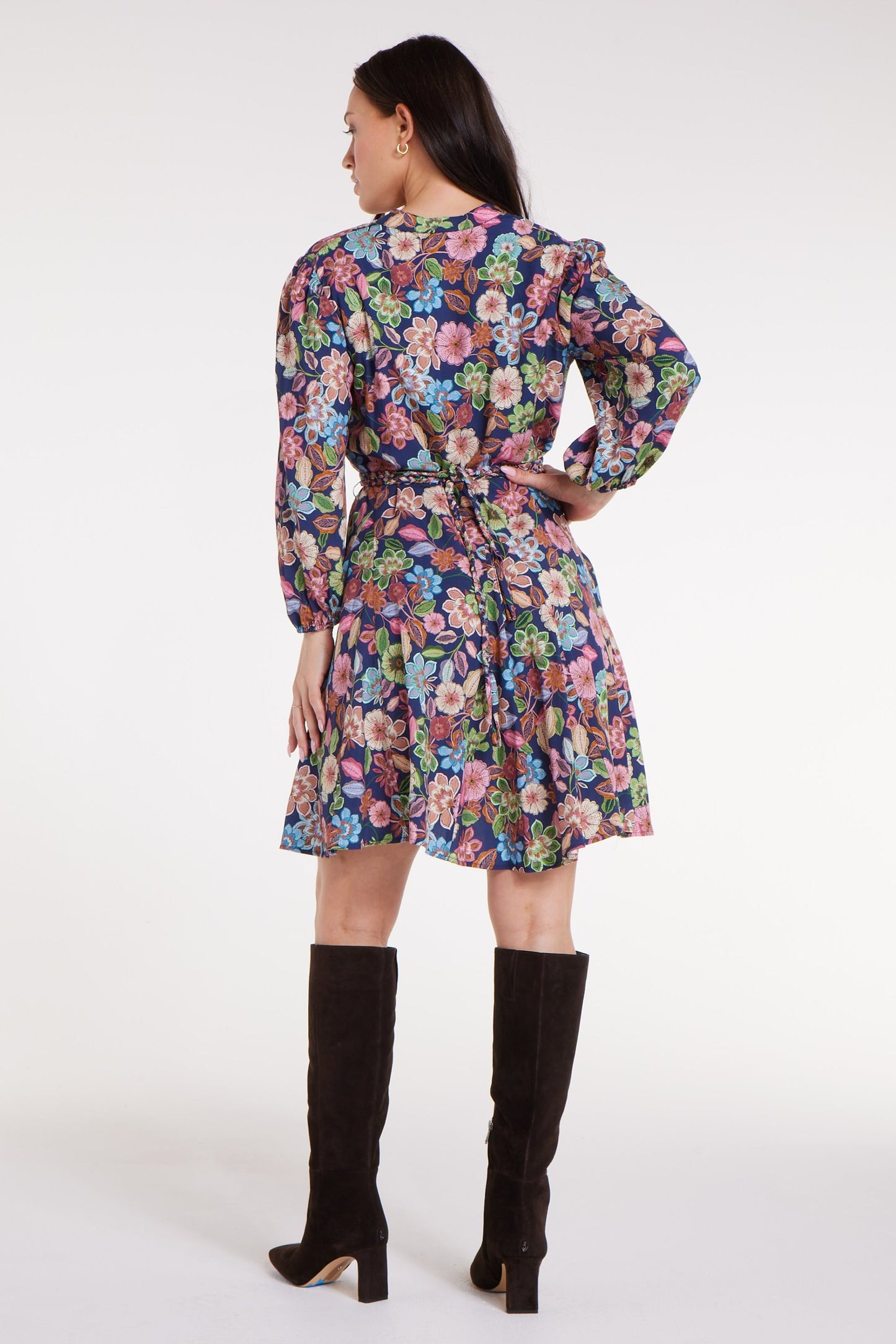 Gayle Belted Collard Mini Dress in Navy Floral FINAL SALE