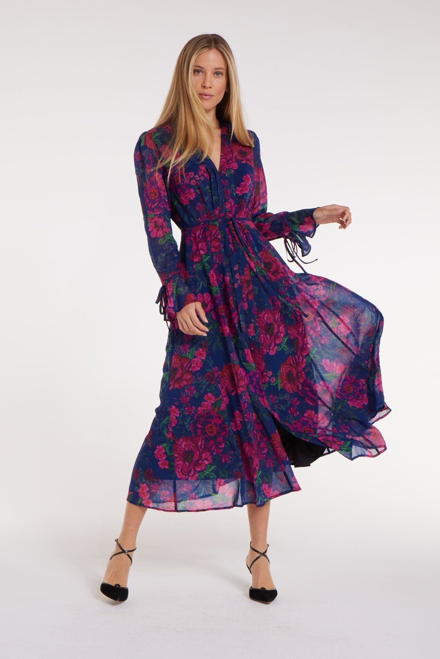 Cristina Button Front Maxi Dress in Floral Chiffon FINAL SALE