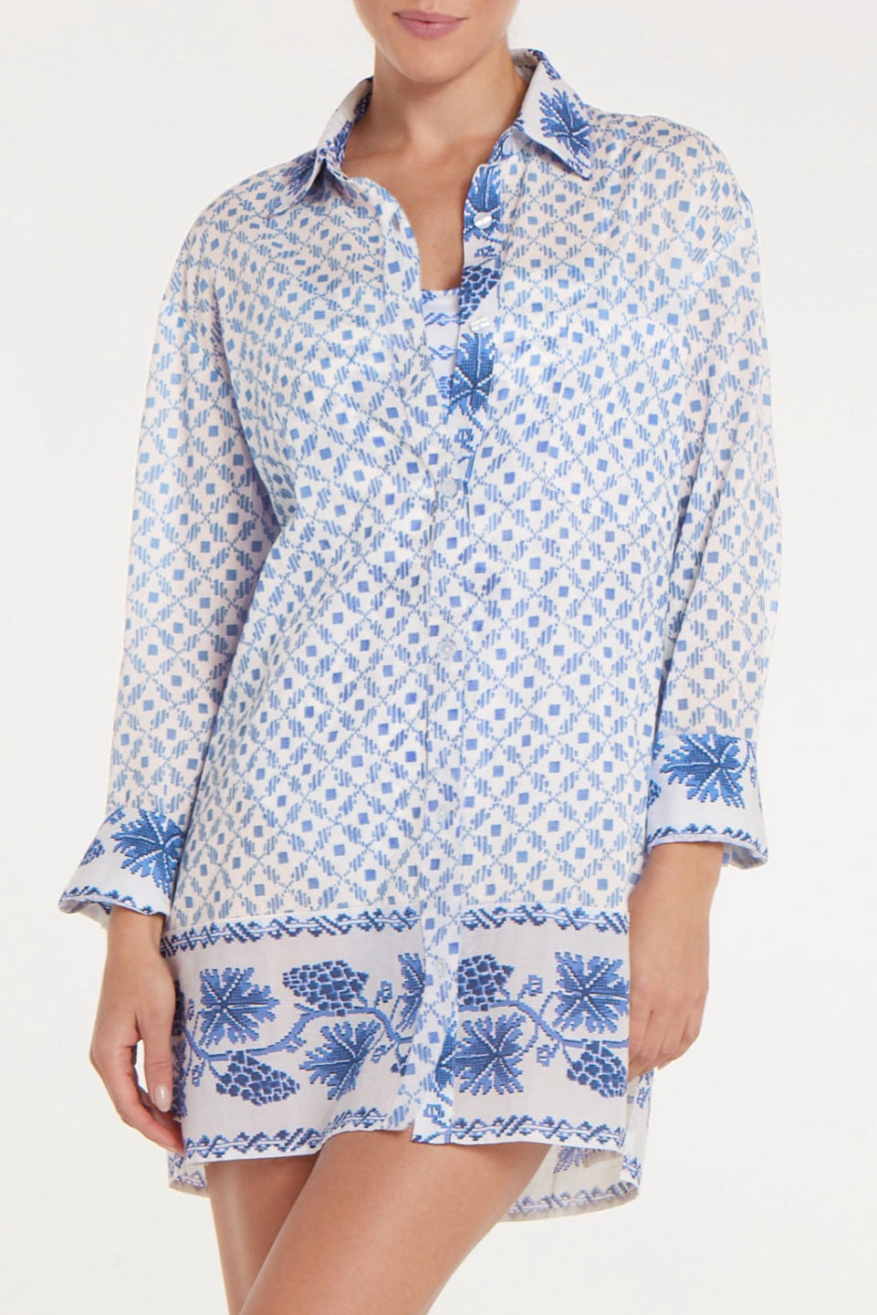 Marie Button Front Collared Shirt Dress Santorini Dots FINAL SALE
