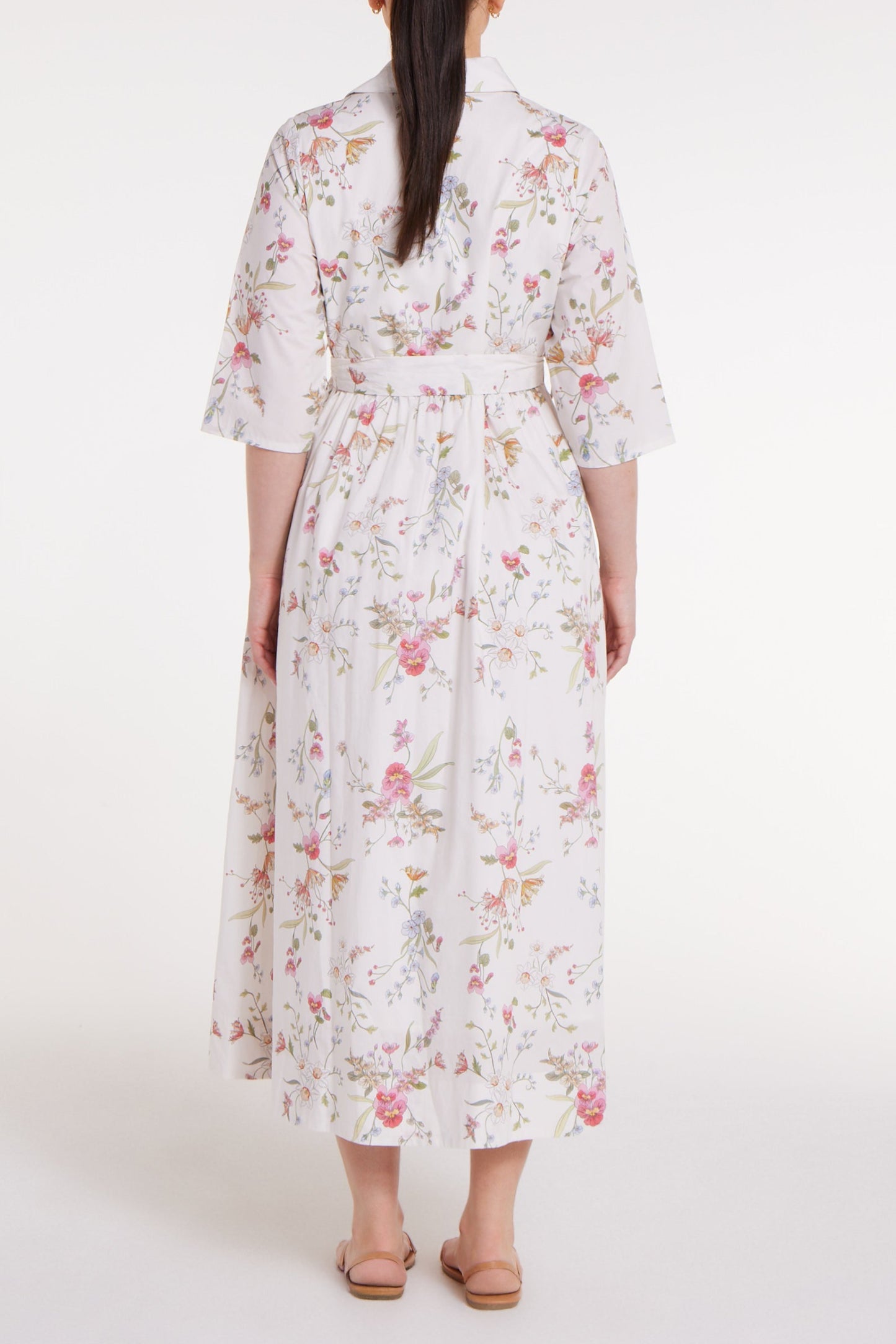 Francesca Collared Belted Maxi Dress in White Floral