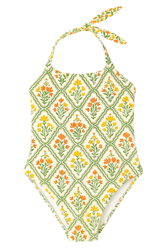 Little Genevieve One Piece Swimsuit in Floral Tile