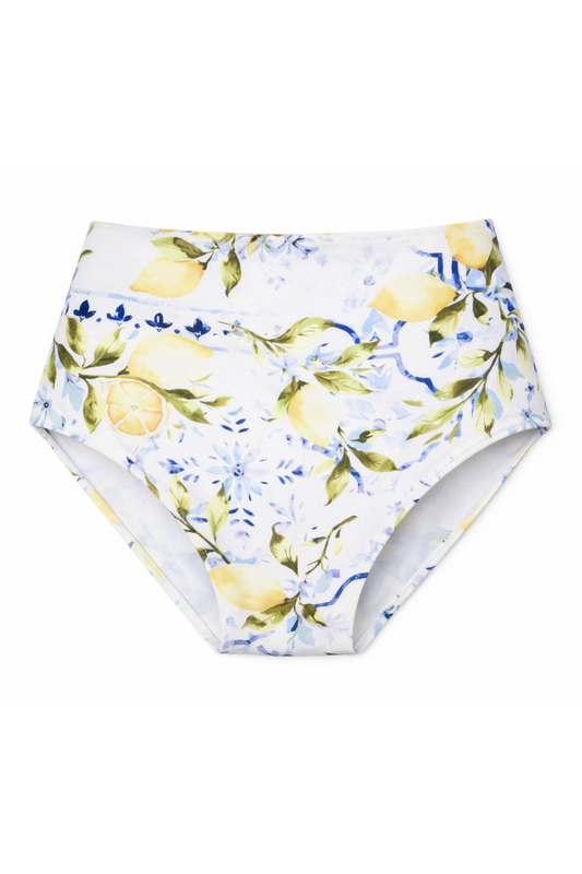 Mackenzie Sculpted High Waisted Two-Piece Swimsuit Bottom in Lemon Print - FINAL SALE