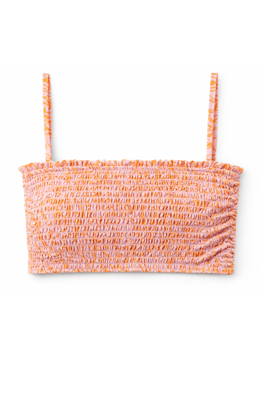 Hanna Smocked Removable Straps Two-Piece Bikini Top in Peach Medley - FINAL SALE