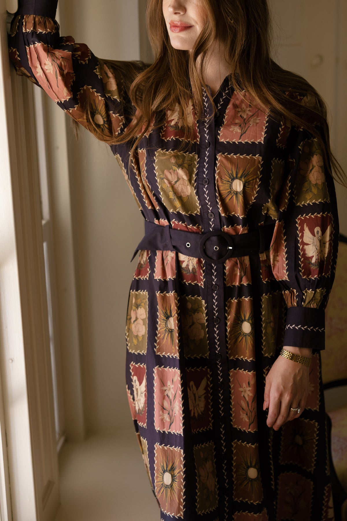 Cecilia Belted Maxi Shirt Dress in Memory Lane