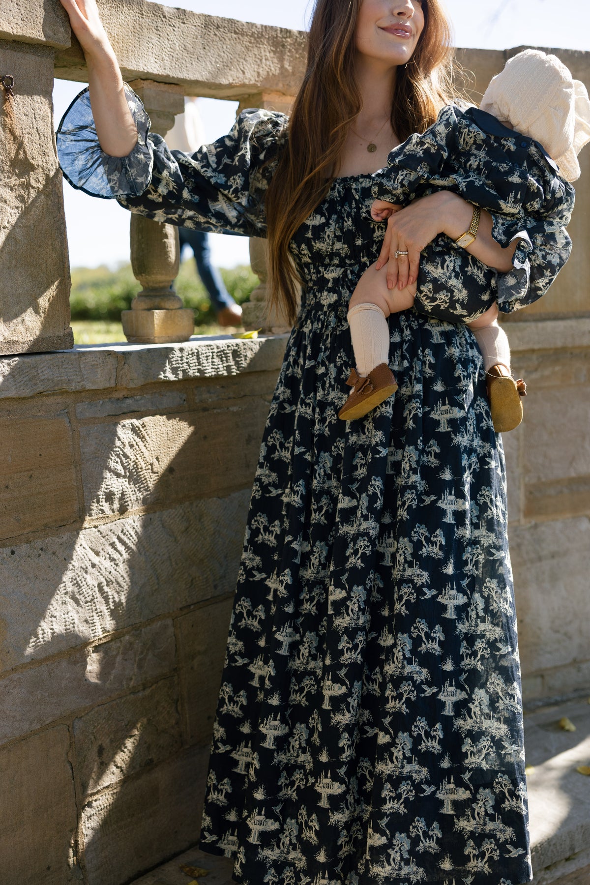 Anastasia Cotton Voile Puff Sleeve Midi Dress in Enchanted Meadow