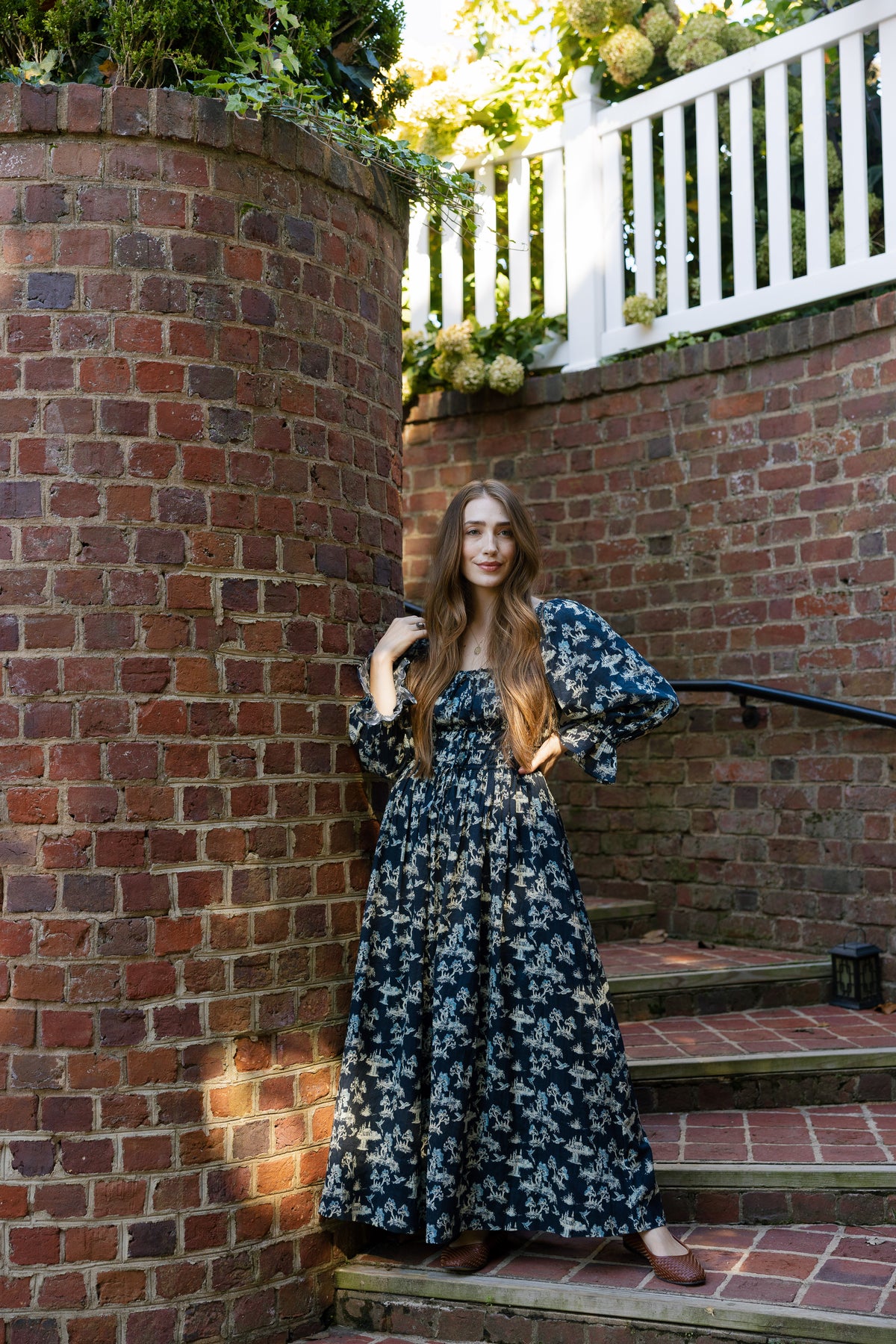 Anastasia Cotton Voile Puff Sleeve Midi Dress in Enchanted Meadow
