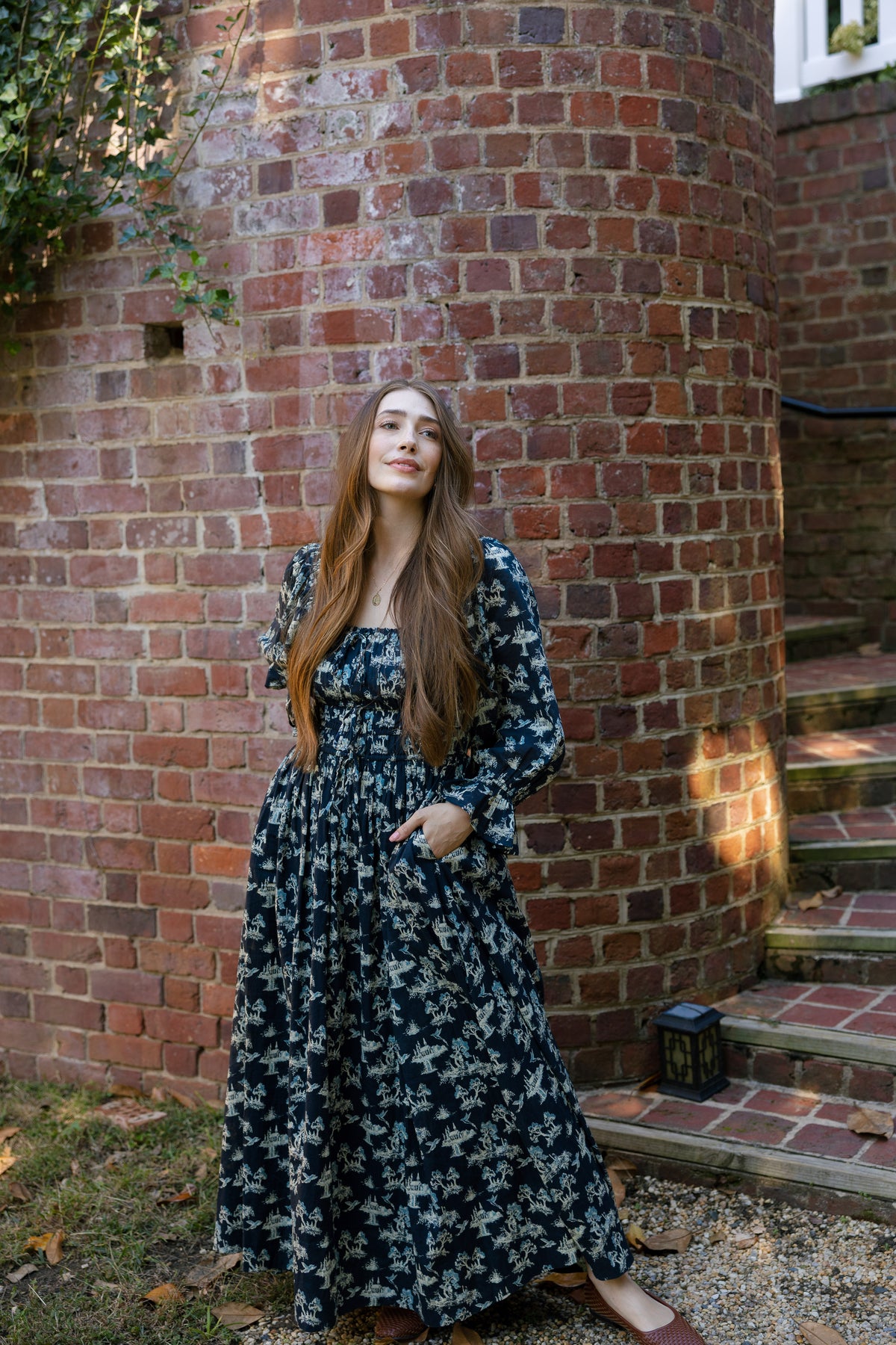 Anastasia Cotton Voile Puff Sleeve Midi Dress in Enchanted Meadow