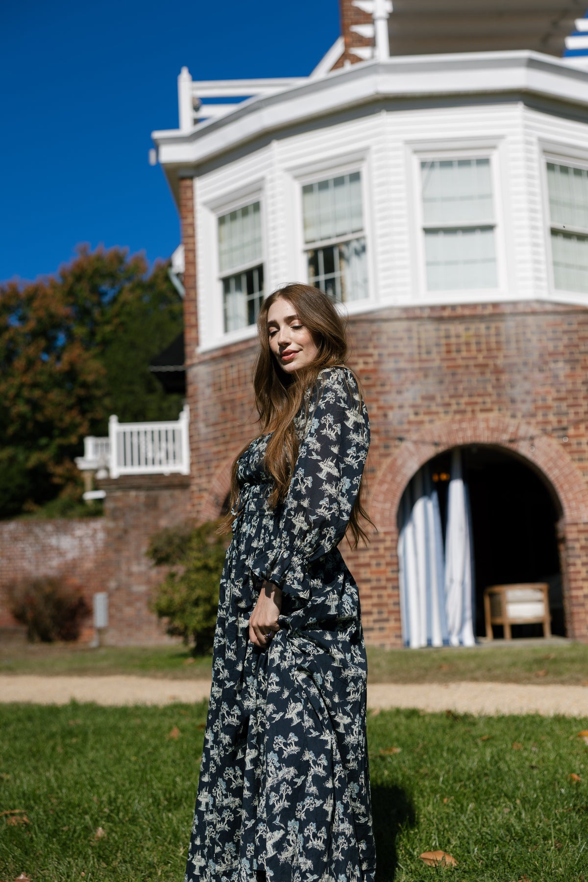 Anastasia Cotton Voile Puff Sleeve Midi Dress in Enchanted Meadow